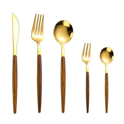 40 Piece Wooden Gold Flatware Set for 8 With Wood Handle Stainless Steel Silverware Sets Kitchen Wedding Restaurant Cutlery Utensil Forks Spoons Knifes Set Exquisite and Light Luxury Tableware