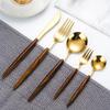 40 Piece Wooden Gold Flatware Set for 8 With Wood Handle Stainless Steel Silverware Sets Kitchen Wedding Restaurant Cutlery Utensil Forks Spoons Knifes Set Exquisite and Light Luxury Tableware view 4