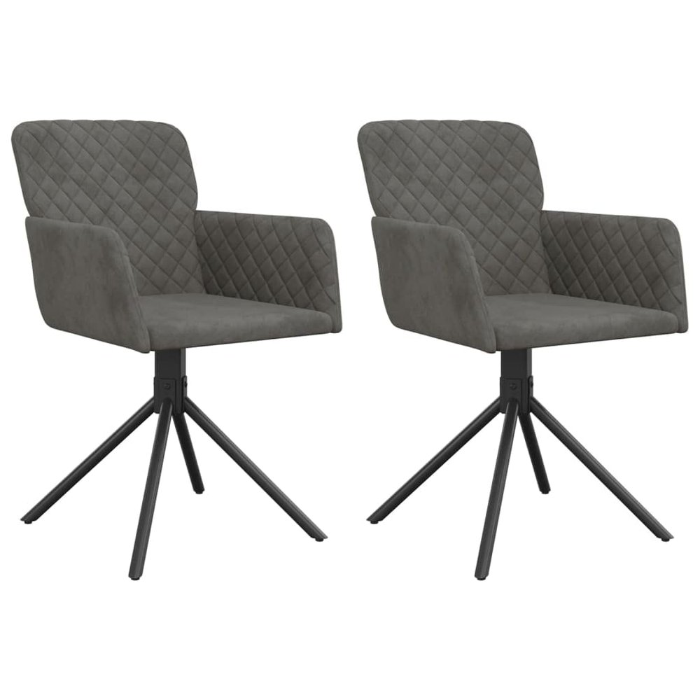 vidaXL Dining Chair 2 Pcs, Modern Accent Upholstered Chair, Leisure Side Chair with Metal Legs for Kitchen Living Room, Modern Style, Dark Gray Velvet