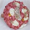 8.3" Handmade Satin Rose Bridal Bouquet Toss Round Wedding Bouquet Throw Toss Artificial Flower Bunch Shimmering Blush Pink + Ivory view 3