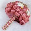 8.3" Handmade Satin Rose Bridal Bouquet Toss Round Wedding Bouquet Throw Toss Artificial Flower Bunch Shimmering Blush Pink + Ivory view 4