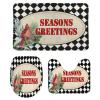 3 Pieces Christmas Season's Greetings Red Bird Black and White Check Bathroom Rug Set Soft Foam Non Slip Bath Mats Sets Toilet Contour Mat Lid Cover for Bathtub Shower and Bathroom Decor 20"x32" view 1