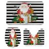 3 Pieces Christmas Santa with Gift Ho Ho Black and White Stripe Pattern Bathroom Rug Set Soft Foam Non Slip Bath Mats Sets Toilet Contour Mat Lid Cover for Bathtub Shower and Bathroom Decor 20"x32" view 1