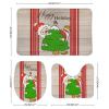 3 Pieces Happy Christmas Holiday Santa Claus Rustic Wood Background Red Bathroom Rug Set Soft Foam Non Slip Bath Mats Sets Toilet Contour Mat Lid Cover for Bathtub Shower and Bathroom Decor 20"x32" view 2