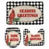 3 Pieces Christmas Season's Greetings Red Bird Black and White Check Bathroom Rug Set Soft Foam Non Slip Bath Mats Sets Toilet Contour Mat Lid Cover for Bathtub Shower and Bathroom Decor 20"x30" view 1