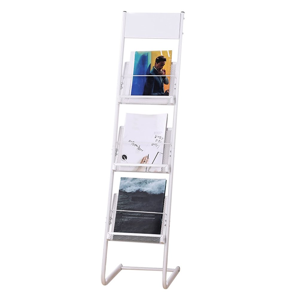 ZIMGOD Magazine Rack 3 Tier Magazine Holder, Metal File Organizer Racks L Shape, Brochure Display Stand for Home/Office/Living Room, Quick Assembly (Color : White)