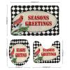 3 Pieces Christmas Season's Greetings Red Bird Black and White Check Bathroom Rug Set Soft Foam Non Slip Bath Mats Sets Toilet Contour Mat Lid Cover for Bathtub Shower and Bathroom Decor 20"x32" view 2