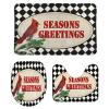 3 Pieces Christmas Season's Greetings Red Bird Black and White Check Bathroom Rug Set Soft Foam Non Slip Bath Mats Sets Toilet Contour Mat Lid Cover for Bathtub Shower and Bathroom Decor 20"x30" view 1