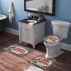 3 Pieces Christmas Season's Greetings Red Bird Black and White Check Bathroom Rug Set Soft Foam Non Slip Bath Mats Sets Toilet Contour Mat Lid Cover for Bathtub Shower and Bathroom Decor 20"x30" view 3