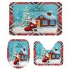 3 Pieces Happy Christmas Santa Claus Holiday Buffalo Plaid Pattern Bathroom Rug Set Soft Foam Non Slip Bath Mats Sets Toilet Contour Mat Lid Cover for Bathtub Shower and Bathroom Decor 20"x32" view 1