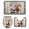 3 Pieces Happy Christmas Santa Tartan Plaid Holiday Festive Barn Wood Bathroom Rug Set Soft Foam Non Slip Bath Mats Sets Toilet Contour Mat Lid Cover for Bathtub Shower and Bathroom Decor 20"x30" view 1