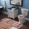 3 Pieces Happy Christmas Holiday Santa Claus Rustic Wood Background Red Bathroom Rug Set Soft Foam Non Slip Bath Mats Sets Toilet Contour Mat Lid Cover for Bathtub Shower and Bathroom Decor 20"x32" view 3