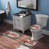 3 Pieces Christmas Season's Greetings Red Bird Black and White Check Bathroom Rug Set Soft Foam Non Slip Bath Mats Sets Toilet Contour Mat Lid Cover for Bathtub Shower and Bathroom Decor 20"x32" view 3