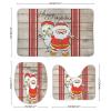 3 Pieces Happy Christmas Holiday Santa Claus Rustic Wood Background Red Bathroom Rug Set Soft Foam Non Slip Bath Mats Sets Toilet Contour Mat Lid Cover for Bathtub Shower and Bathroom Decor 20"x32" view 2