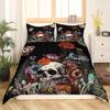Erosebridal Sugar Skull Bedding Set,Botanical Flower Duvet Cover for Kids Boys Girls Home Decor,Starry Sky Comforter Cover with Zipper Clousure Halloween Gothic Quilt Cover 3Pcs,Full Size view 2