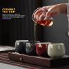 Beufee 4 Pcs Ceramic Teacups, Japanese/Chinese Kung Fu Tea Heat Sake Mugs, Retro Tea Cup Set with Box, Perfect for Home, Office, or Gift view 2