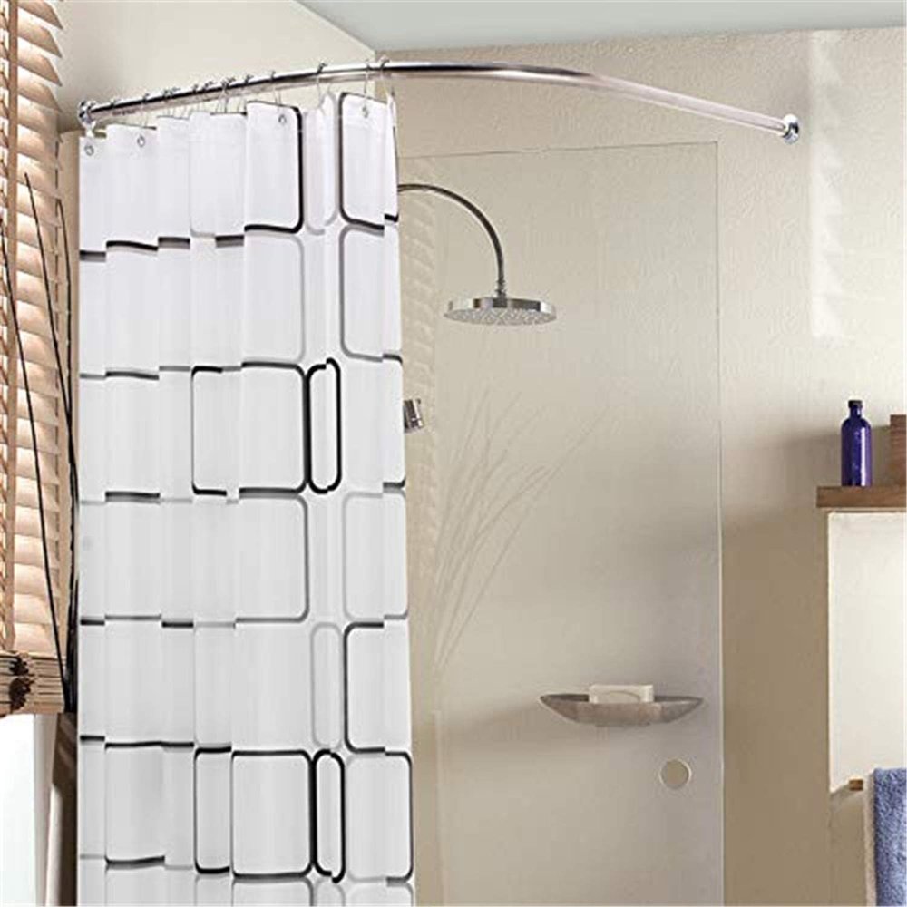 YLZBA L Shaped Curved Shower Curtain Rod No Drilling for Bathroom Bathtub Corner Adjustable Extendable Stainless Steel Bathroom Curtain Hanger Pole Bath Curtain Rail Bar Pole