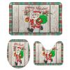 3 Pieces Happy Christmas Santa Tartan Plaid Holiday Festive Barn Wood Bathroom Rug Set Soft Foam Non Slip Bath Mats Sets Toilet Contour Mat Lid Cover for Bathtub Shower and Bathroom Decor 20"x32" view 1