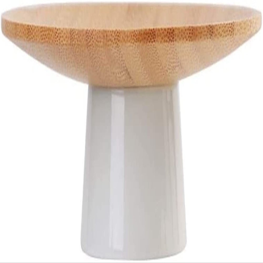 Bamboo Wood Fruit Bowl Wooden Dishes Dessert Snack Dishes Ceramic Plate Quality Serving Trays Coffee Table Tea Saucer Cake Stand (Size : 13cm)