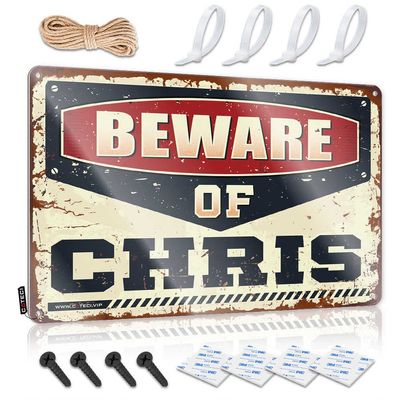 Bar Stuff for Man Cave Beware of Chris Metal Sign Bar Funny Signs Tiki Bar Signs and Decor ( Size : 30X40CM )