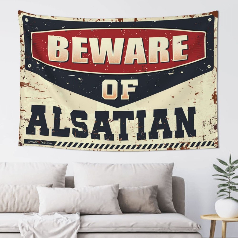 gaeruite Small Wall Tapestry Beware of Alsatian Tapestry Outdoor Bar Decor Garage Decor for Men (Size : 75X100CM)