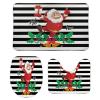 3 Pieces Christmas Santa with Gift Ho Ho Black and White Stripe Pattern Bathroom Rug Set Soft Foam Non Slip Bath Mats Sets Toilet Contour Mat Lid Cover for Bathtub Shower and Bathroom Decor 20"x30" view 1