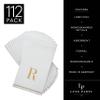 Luxe Party 112 Pack Monogram Napkins | Letter R Initial | Disposable | Premium Airlaid | Linen Feel | Decorative Table Setting | Guest Towel Napkin | White and Gold view 2