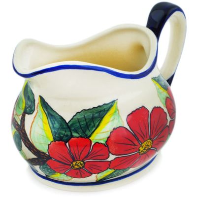 Polmedia Polish Pottery Gravy Boat UNIKAT - Poinsettia Paradise Pattern Handmade in Boleslawiec Poland + Certificate of Authenticity