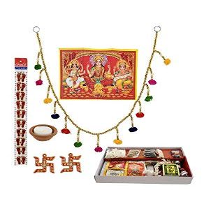 Laxmi Puja Samagri Diwali Pujan Packet | Laxmi Pooja Kit | Dipawali Pujan Samagri for Home and Office Diwali Puja (Whole Kit) 21 Items in one Packet by Indian Collectible