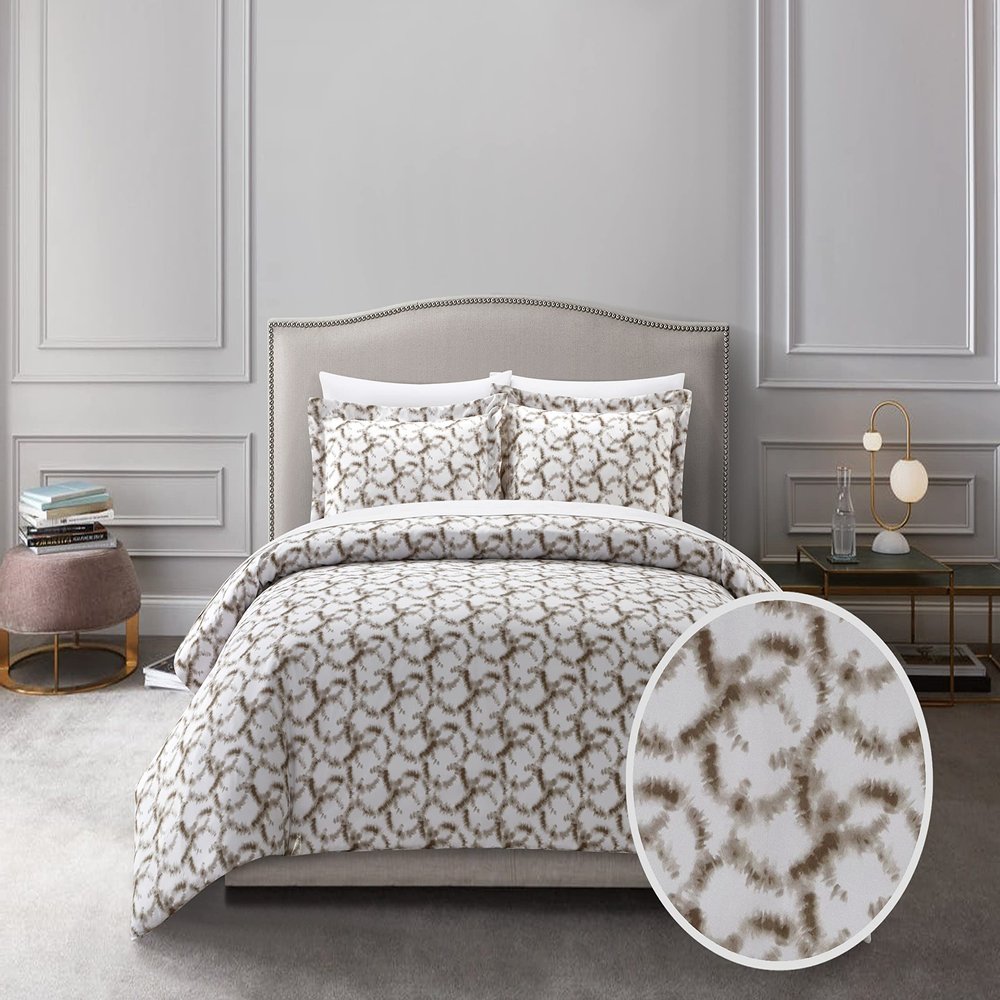 Chic Home Chrisley 2 Piece Duvet Cover Set Contemporary Watercolor Overlapping Rings Pattern Print Design Bedding - Pillow Sham Included, Twin, Taupe