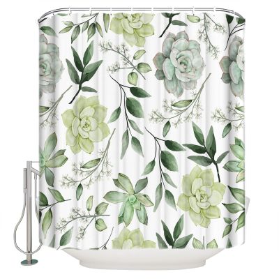 Succulent Shower Curtains 72x72inch, Bath Curtain Waterproof Polyester Fabric Decorative Bathroom Accessories Shower Curtain Set with Hooks, Summer Green Plant Leaves Succulents