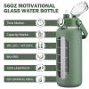 kytffu 56oz Glass Water Bottles with Straw, Motivational Glass Bottle with Silicone Sleeve and Time Marker, Leakproof Large Glass Water Jug for Gym Home Office,Olive view 2