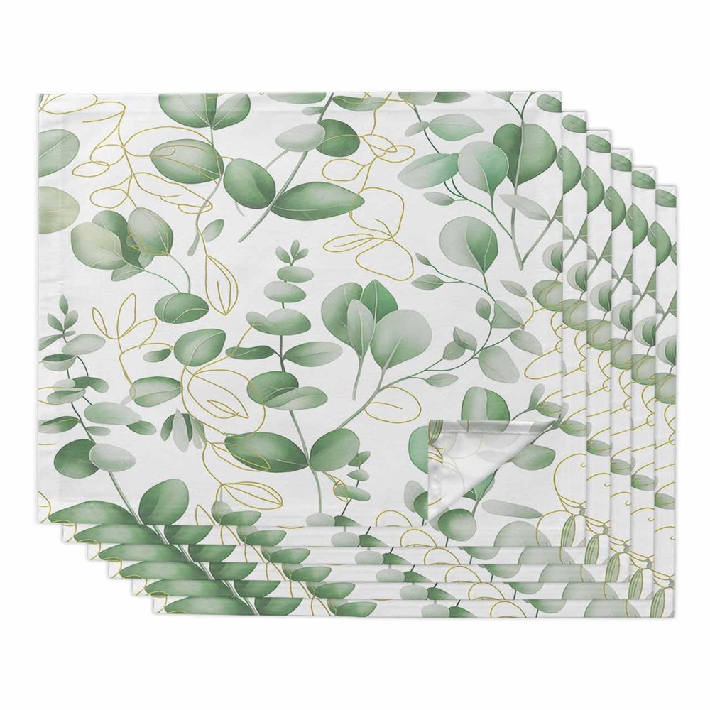 Kitchen Cloth Napkins 6 Pack Reusable Dinner Napkins Summer Plants Vivacious Eucalyptus Leaves Pattern Polyester Soft Smooth Fabric Table Napkin for Wedding Banquet Party Decoration (20x20 Inches)