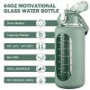 kytffu 64oz Glass Water Bottles with Straw, Half Gallon Motivational Glass Bottle with Silicone Sleeve and Time Marker, 2L Leakproof Large Glass Water Jug for Gym Home Office,olive view 2