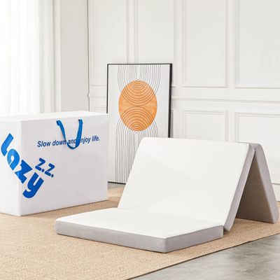 Lazyzizi Folding Mattress, 4 Inch Memory Foam Tri-fold with Breathable Bamboo Fiber Fabric Cover, Foldable Floor Mattress Guest Bed for Camping, Road Trip, Twin