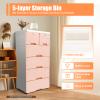 6 Drawer Plastic Dresser Storage Tower Closet Organizer Unit with Keys Clothes Organizer Cabinet for Home Office Bedroom, 5 Layer Drawer Storage Cabinet on Wheels (Pink, 19.7"W x 13.8"D x 40"H) view 2