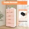 6 Drawer Plastic Dresser Storage Tower Closet Organizer Unit with Keys Clothes Organizer Cabinet for Home Office Bedroom, 5 Layer Drawer Storage Cabinet on Wheels (Pink, 19.7"W x 13.8"D x 40"H) view 4