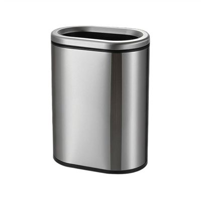 TOMYEUS Trash Cans 12L Large-Capacity Stainless Steel Trash Can Simple Coverless Garbage Storage Toilet Kitchen Living Room Narrow Trash Can Kitchen Bathroom Trash Cans (Color : Silver)