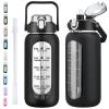 kytffu 64oz Glass Water Bottles with Straw, Half Gallon Motivational Glass Bottle with Silicone Sleeve and Time Marker, 2L Leakproof Large Glass Water Jug for Gym Home Office,Black view 1