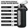 kytffu 64oz Glass Water Bottles with Straw, Half Gallon Motivational Glass Bottle with Silicone Sleeve and Time Marker, 2L Leakproof Large Glass Water Jug for Gym Home Office,Black view 2