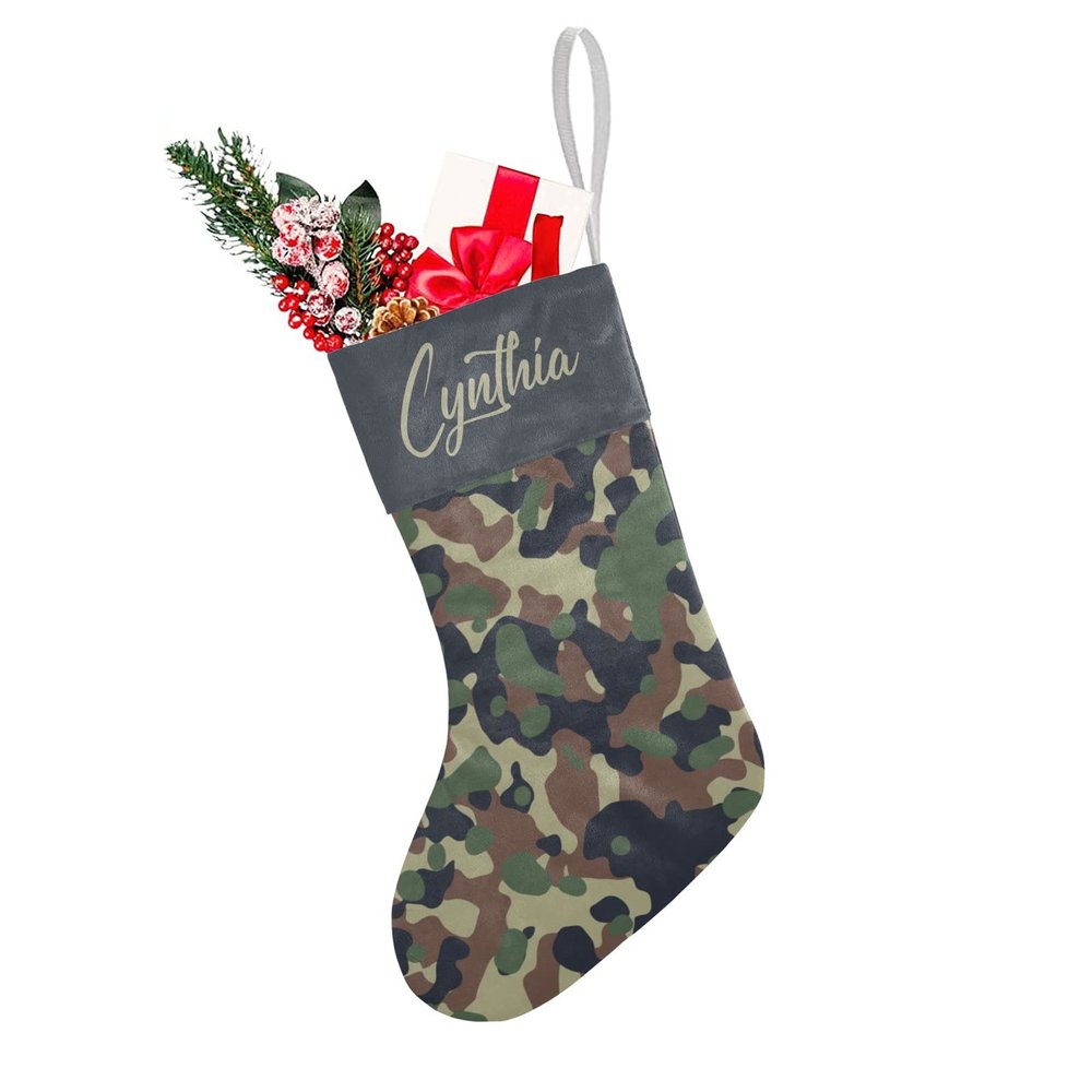 Camouflage Military Christmas Stockings Personalized Custom Xmas Socks Gift Bag with Name Party Holiday Decor for Family Friends Gifts 17.52 x 7.87 Inch