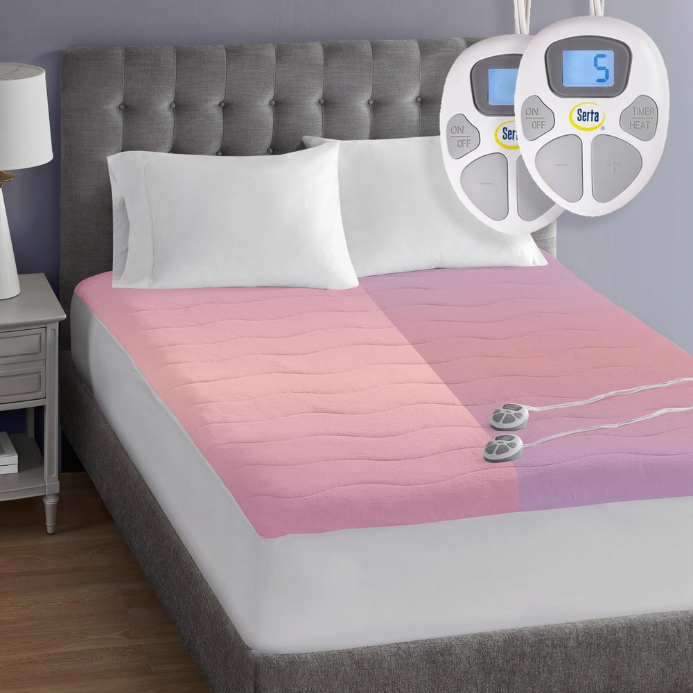 Serta Plush Heated Mattress Pad - Electric Bed Warmer with Dual Controller, 10 Heat Settings, Auto Shut Off Timer - Machine Washable Electric Mattress Pad, ETL Certified, Cal King, White
