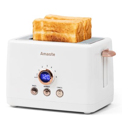 2 Slice Toaster, Retro Bread Toaster with LED Display, Extra Wide Slots Toasters with 6 Bread Shade Settings, Bagel, Cancel, Defrost Function, Stainless Steel with High Lift Lever, Removal Crumb Tray