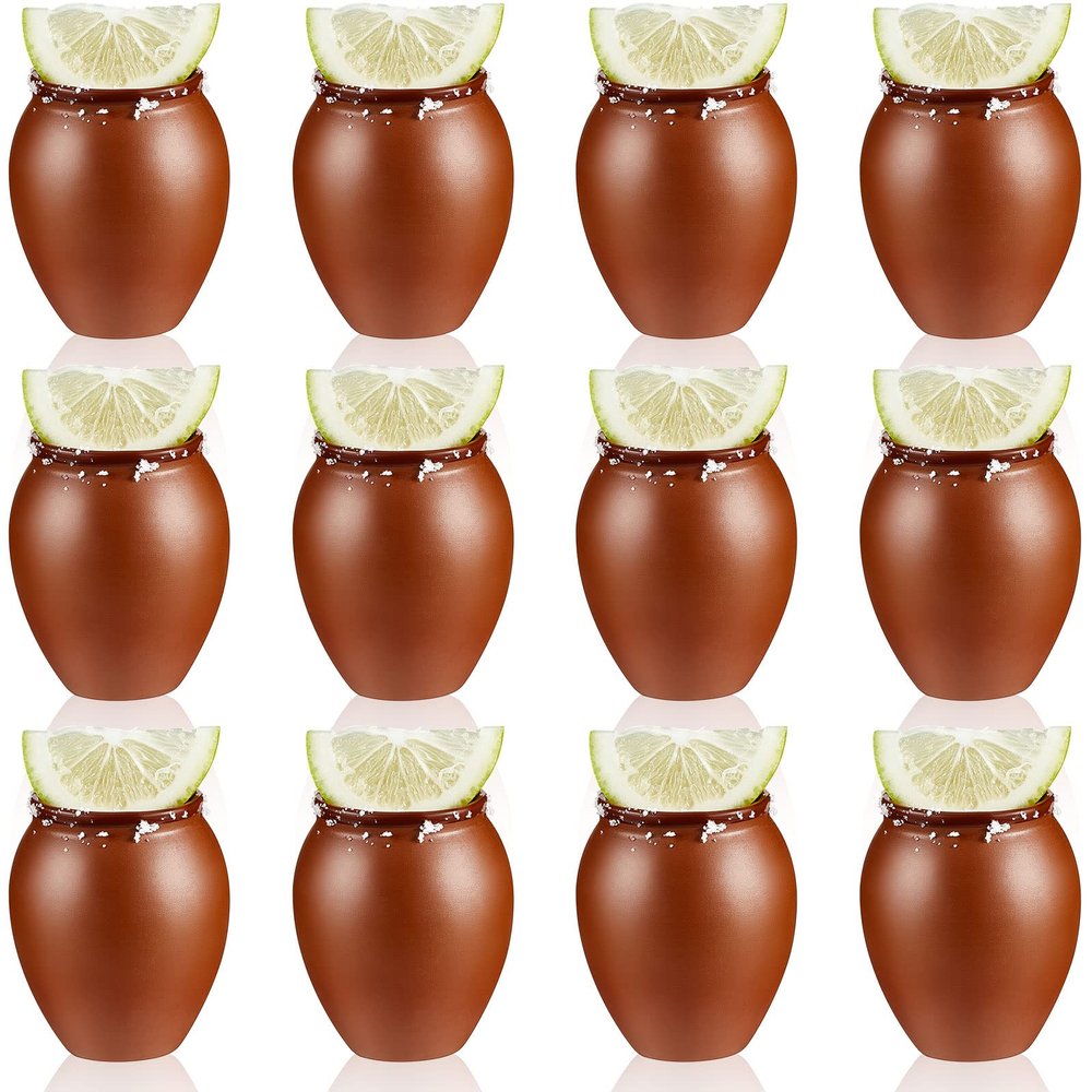 12 Set 2 oz Cantaritos De Barro Mini Cantaritos Shooters Pottery Mini Patron Tequila Bottles Jarritos De Barro Mexicanos Taco Tuesday Cocktail Cups Cute Shot Glasses for Tequila Margaritas Mojitos