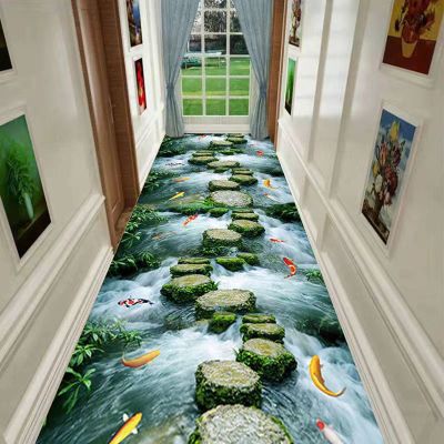 2x2 FT Area Rugs 3D carp Frolic PatternWashable Hallway Runner Rug, Small Non Slip Farmhouse Rugs for Entryway Patio Indoor, Long 2 4 6 8 10 12 Feet, Non-Shedding/Fade Resistant Style R