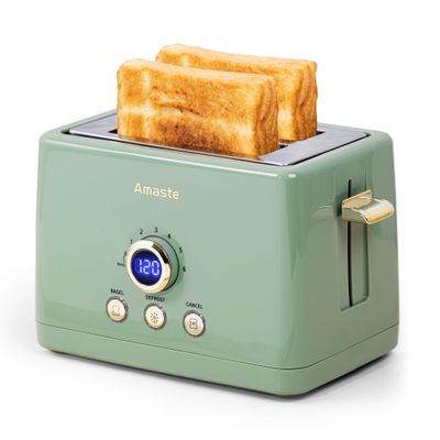 2 Slice Toaster, Retro Bread Toaster with LED Display, Extra Wide Slots Toasters with 6 Bread Shade Settings, Bagel, Cancel, Defrost Function, Stainless Steel with High Lift Lever, Removal Crumb Tray