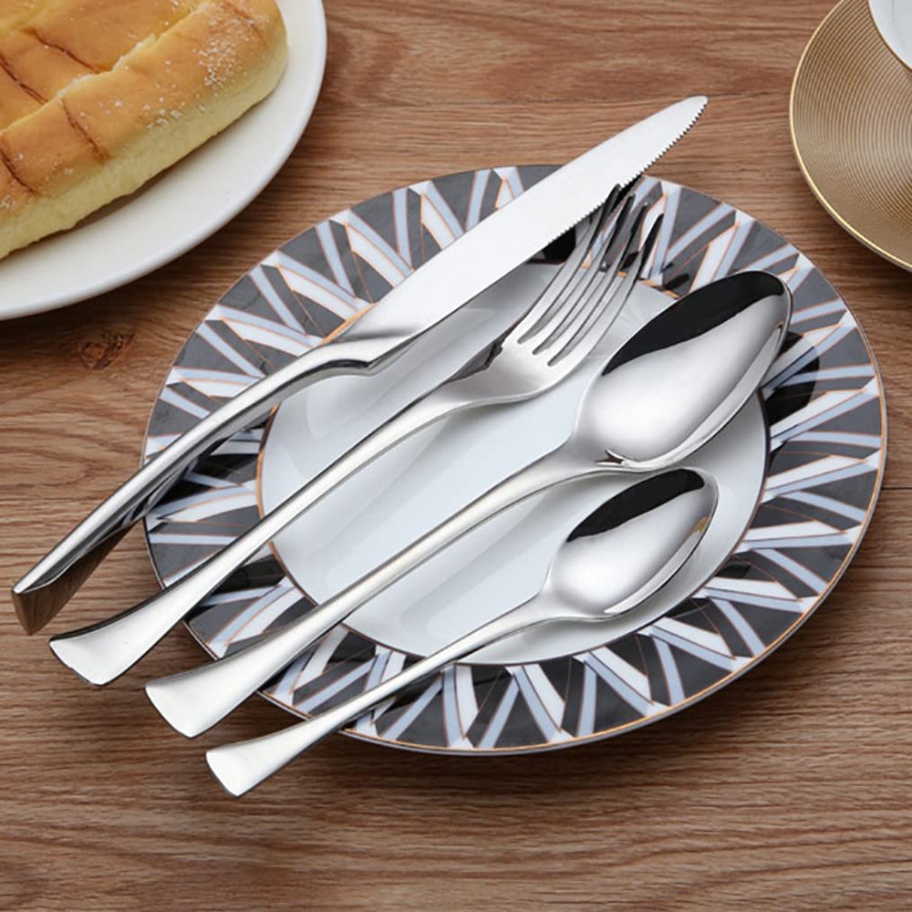 56-Piece Bordered Silverware Set for 6 Mirror Polished 18/10 Stainless Steel Flatware Sets Elegant Cutlery Set for Kitchen Restaurant Wedding Forks Spoons Knifes Set Dishwasher Safe