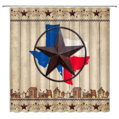 ABONAN Rustic Texas Shower Curtain Western Star Southwestern Vintage Wood Retro Barn Farmhouse Berries On Country Wooden Plank Fabric Bathroom Curtains Decor Set with Hook(67" Wx70 H)