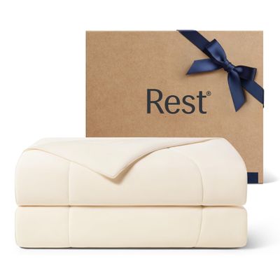 REST Evercool Cooling Comforter, Twin/Twin XL, Blanket for Hot Sleepers, All Season Bedding to Keep Cool for Night Sweats, Breathable Lightweight Blanket, 68"x90" Inches, Snow Ivory