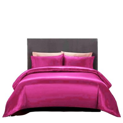 Hadi Bedding Company Silk Satin Duvet Cover Set 5 Piece (Duvet Cover + 4 Pillowcases) Alaska King Soft Duvet Cover Alaska King Size Hot Pink 100% Silk Satin Comforter Cover Zipper Closure